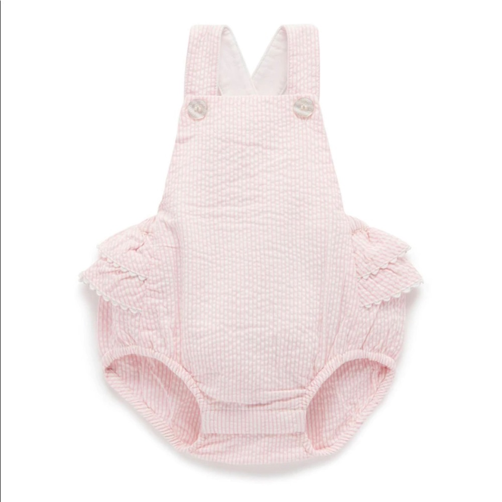 Purebaby Organic Seaside Seersucker Romper NWT